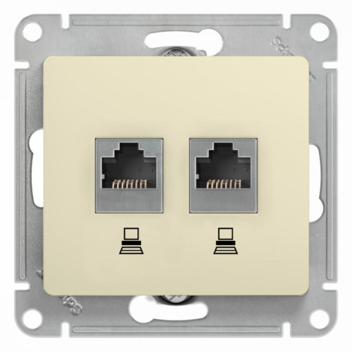 Розетка/ Розетка Glossa двойная компьютерная RJ45 + RJ45 кат.5E механизм бежевый