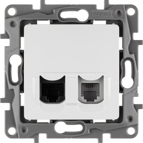 Розетка двойная/ Розетка двойная RJ11+RJ45 кат.5E UTP белый ETIKA