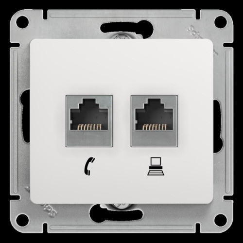 Розетка телефон/ GLOSSA розетка телефон/компьютер RJ11+RJ45 категория 5е в рамку белая