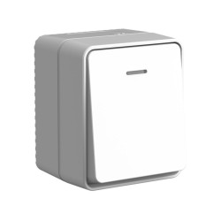 Выключатель/ AtlasDesign PROFI IP54 открытой установки 1-клавишный выключатель с подсветкой 10 АХ, серый