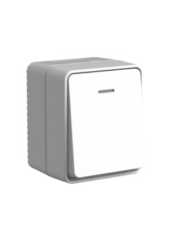 Выключатель/ AtlasDesign PROFI IP54 открытой установки 1-клавишный выключатель с подсветкой 10 АХ, серый