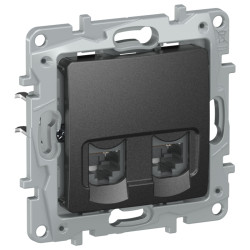 Розетка компьютерная двойная/ IEKETIKA Розетка компьютерная двойная RJ45 категория 5Е UTP 6726551 антрацит