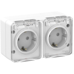 Розетка/ AtlasDesign Profi54 розетка двойная с заземлением со шторками IP54 16А 250B, белый, Россия
