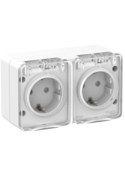 Розетка/ AtlasDesign Profi54 розетка двойная с заземлением со шторками IP54 16А 250B, белый, Россия