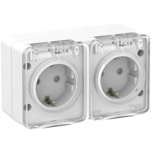 Розетка/ AtlasDesign Profi54 розетка двойная с заземлением со шторками IP54 16А 250B, белый, Россия