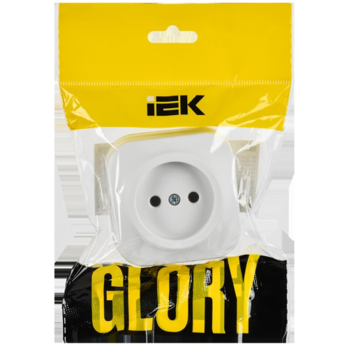 Розетка/ GLORY розетка 1-местная для открытой установки без заземления без защитных шторок 10А РС20-2-ХБм белый матовый IEK