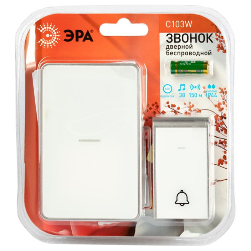 Звонок дверной беспроводной/ Звонок дверной беспроводной LED подсветка IP44 150 м белый 38 мелодий C103W