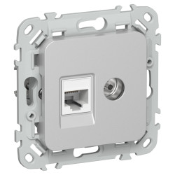 Розетка/ FLITE розетка 2-местная RJ45/TV категория 5Е UTP РКТВ5е-2-0-ФлА алюминий IEK