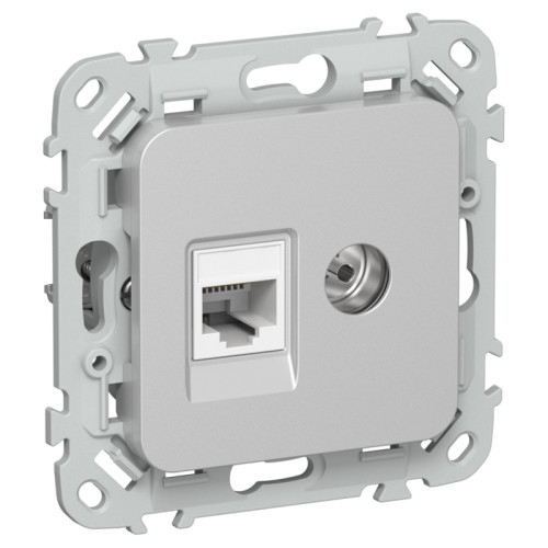 Розетка/ FLITE розетка 2-местная RJ45/TV категория 5Е UTP РКТВ5е-2-0-ФлА алюминий IEK