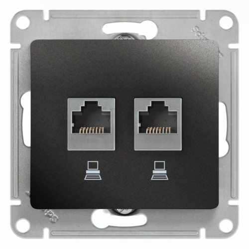 Розетка/ Розетка Glossa двойная компьютерная RJ45 + RJ45 кат.5E механизм антрацит