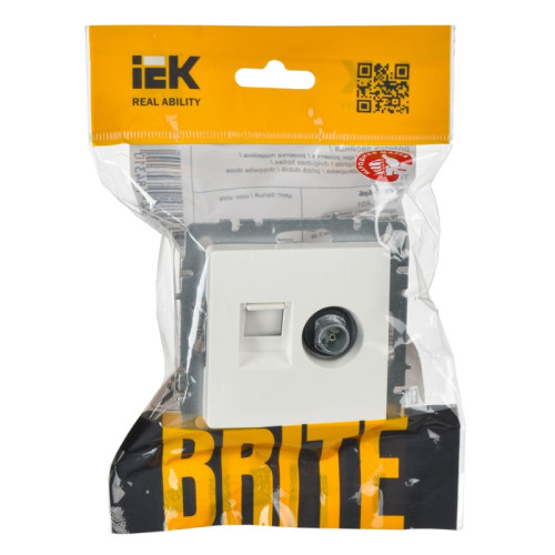 Розетка двойная/ BRITE Розетка двойная TV+RJ-45 кат.5E РТВ/РК12-БрКр белый