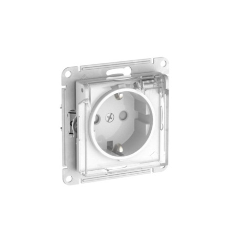 Розетка/ ATLASDESIGN AQUA розетка с заземлением со шторками с прозрачной крышкой ,16А, IP44, быстрозажимные клеммы,белый