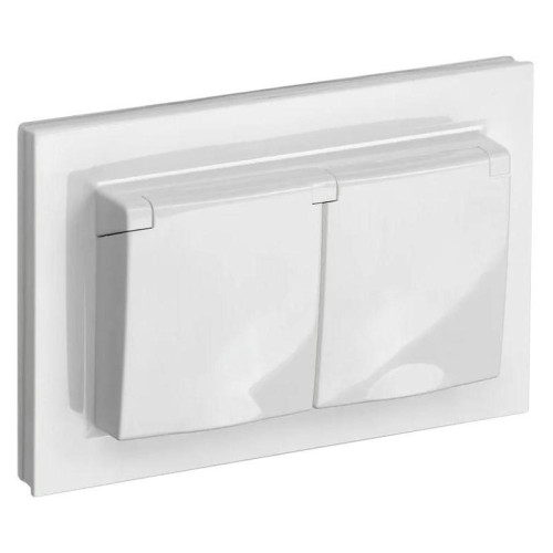 Розетка силов. IEK Brite РСбш12-3-44-БрБ BR-R26-16-44-K01-F двойн. скрыт. зазем. штор. крыш. IP44 белый (упак.:1шт)