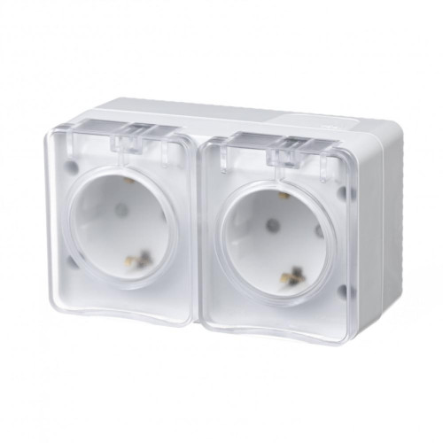 Розетка/ AtlasDesign Profi54 розетка двойная с заземлением со шторками IP54 16А 250B, белый, Россия