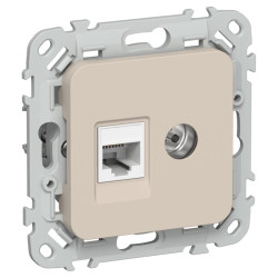 Розетка/ FLITE розетка 2-местная RJ45/TV категория 5Е UTP РКТВ5е-2-0-ФлЛ льняной IEK