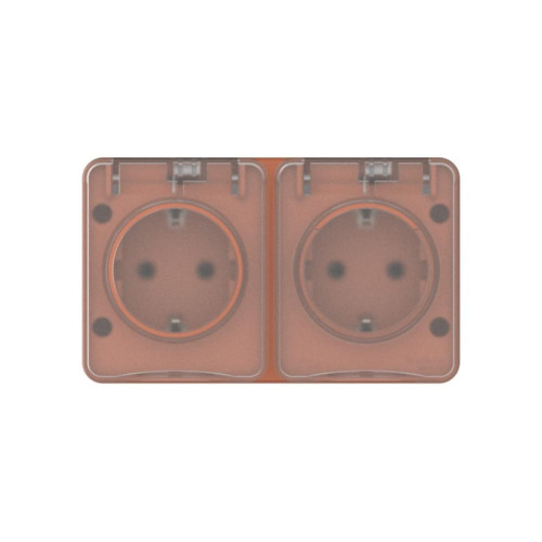 Розетка/ AtlasDesign PROFI IP54 О/У розетка двойная с з/к со шторками 16А, терракотовый