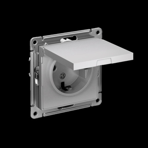 Розетка/ Розетка ATLASDESIGN с заземлением со шторками с крышкой 16А IP20 механизм алюминий