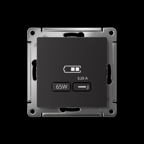 Розетка/ ATLASDESIGN USB розетка тип-C 65W высокоскор.заряд. QC, PD, механизм, карбон