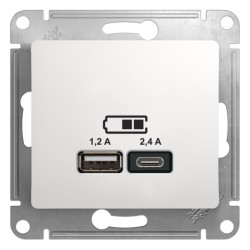 Розетка/ GLOSSA USB розетка A+С, 5В/2,4 А, 2х5В/1,2 А, механизм, белый