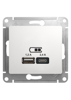 Розетка/ GLOSSA USB розетка A+С, 5В/2,4 А, 2х5В/1,2 А, механизм, белый