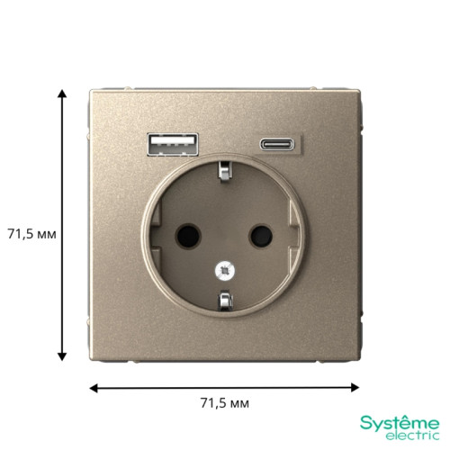 Розетка/ ARTGALLERY розетка 16А с 2 USB A+C, 5В/2,4А/3,0А, 2х5В/1,5А, механизм, шампань