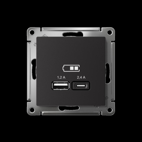 Розетка/ Розетка USB ATLASDESIGN A+С, 5В/2,4А, 2х5В/1,2 А, механизм, карбон Розетка/ Розетка USB ATLASDESIGN A+С, 5В/2,4А, 2х5В/1,2 А, механизм, карбон