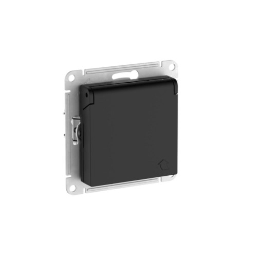 Розетка заземл/ ATLASDESIGN розетка с заземл. со шторк. с крышкой, 16А, IP20,мех., быстрозажимные клеммы, карбон