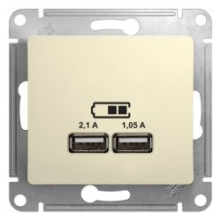 Розетка/ Розетка GLOSSA USB 5В/2100мА 2х5В/1050мА механизм бежевый
