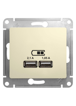 Розетка/ Розетка GLOSSA USB 5В/2100мА 2х5В/1050мА механизм бежевый
