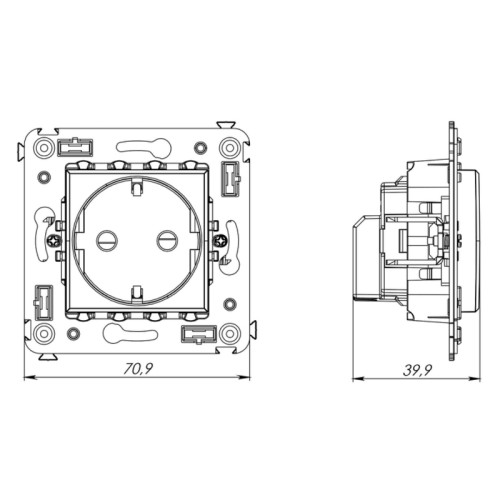 Розетка стену/ Avanti Розетка в стену, 2P+E, с защитными шторками, ''Красный квадрат''