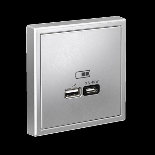 Розетка/ ARTGALLERY USB розетка A + тип-C 45Вт высокоскор.заряд. QC, PD, механизм, алюминий Розетка/ ARTGALLERY USB розетка A + тип-C 45Вт высокоскор.заряд. QC, PD, механизм, алюминий
