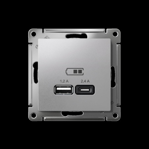 Розетка/ Розетка USB ATLASDESIGN A+С, 5В/2,4А, 2х5В/1,2А, механизм, алюминий Розетка/ Розетка USB ATLASDESIGN A+С, 5В/2,4А, 2х5В/1,2А, механизм, алюминий
