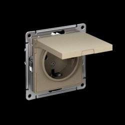 Розетка/ Розетка ATLASDESIGN с заземлением со шторками с крышкой 16А IP20 механизм шампань