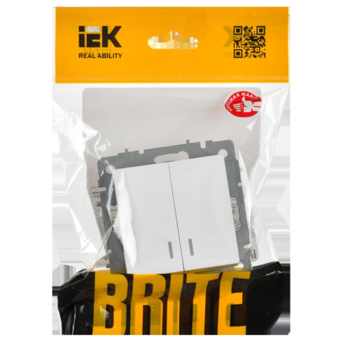 Выключатель/ BRITE Выключатель 2-клавишный с индикацией 10А ВС10-2-1-БрАБ арктический белый