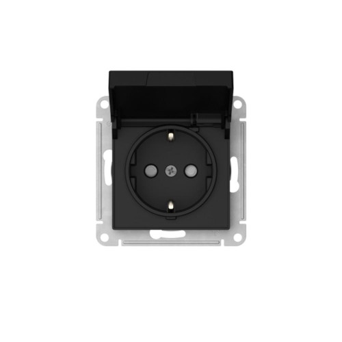 Розетка заземл/ ATLASDESIGN розетка с заземл. со шторк. с крышкой, 16А, IP20,мех., быстрозажимные клеммы, карбон