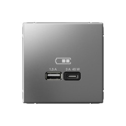 Розетка/ ARTGALLERY USB розетка A + тип-C 45Вт высокоскор.заряд. QC, PD, механизм, сталь