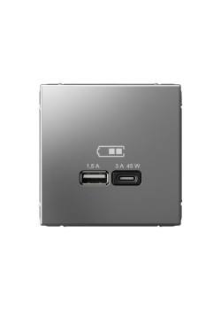 Розетка/ ARTGALLERY USB розетка A + тип-C 45Вт высокоскор.заряд. QC, PD, механизм, сталь
