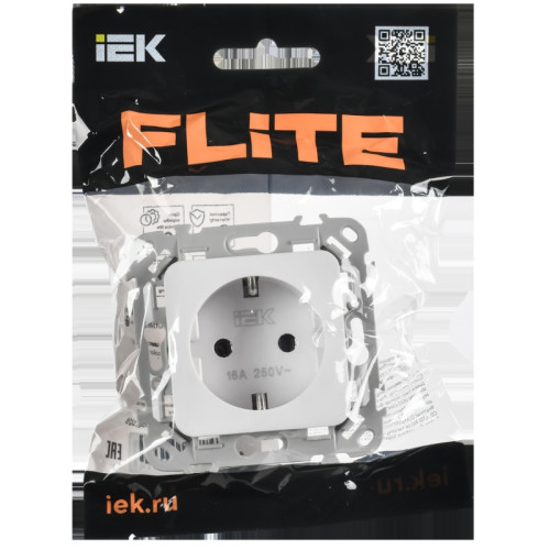 Розетка заземлением без защитных шторок безвинтовое крепление/ FLITE Розетка с заземлением без защитных шторок безвинтовое крепление 16А РС11-1-ФлБ белый