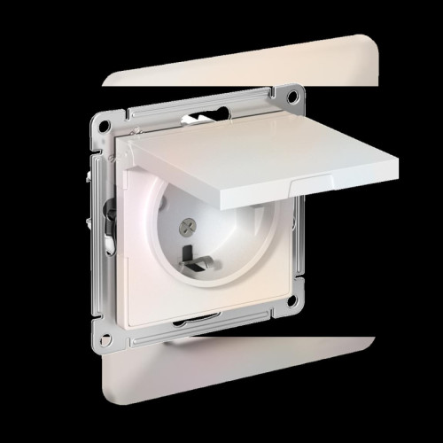 Розетка/ Розетка ATLASDESIGN с заземлением со шторками с крышкой 16А IP20 механизм жемчуг