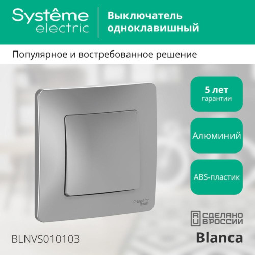 Скрытой установки одноклавишный выключатель/ BLANCA скрытой установки одноклавишный выключатель (cх.1), 10A, 250B, алюминий