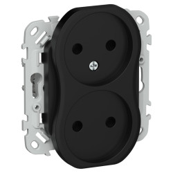 FLITE Розетка 2-местная без заземления без защитных шторок безвинтовое крепление 10А РС02-1-ФлЧ черный