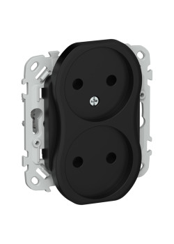 FLITE Розетка 2-местная без заземления без защитных шторок безвинтовое крепление 10А РС02-1-ФлЧ черный