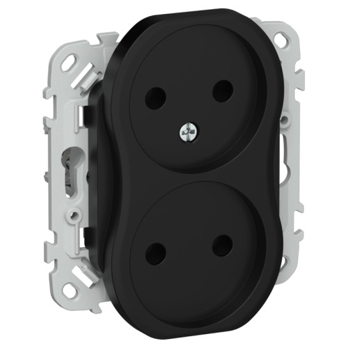 FLITE Розетка 2-местная без заземления без защитных шторок безвинтовое крепление 10А РС02-1-ФлЧ черный
