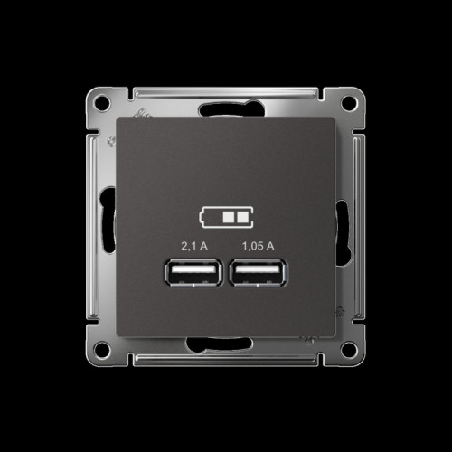 Розетка/ ATLASDESIGN USB розетка A+A, 5В/2,1 А, 2х5В/1,05 А, механизм, базальт Розетка/ ATLASDESIGN USB розетка A+A, 5В/2,1 А, 2х5В/1,05 А, механизм, базальт