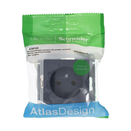Розетка/ Розетка ATLASDESIGN без заземления 16А механизм грифель