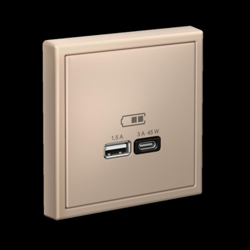 Розетка/ ARTGALLERY USB розетка A + тип-C 45Вт высокоскор.заряд. QC, PD, механизм, песочный
