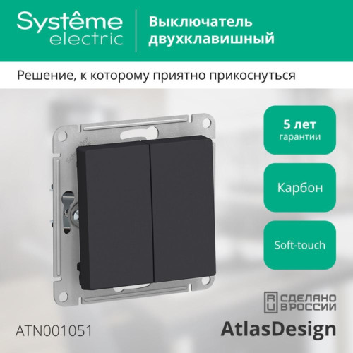 Выключатель двухклавишный/ Выключатель двухклавишный ATLASDESIGN схема 5 10АХ механизм карбон