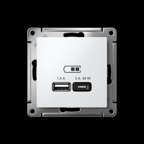 Розетка/ ATLASDESIGN USB розетка A + тип-C 45W высокоскор.заряд. QC, PD, механизм, белый