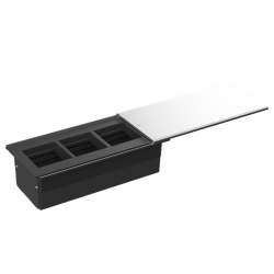 Donel Настольный встраиваемый розеточный блок, сдвижная крышка, 6 мод. (3 мод. 45х45), серебро