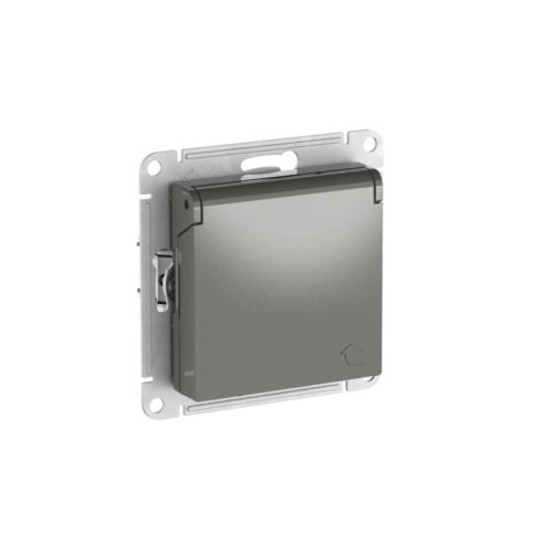 Розетка заземл/ ATLASDESIGN розетка с заземл. со шторк. с крышкой,16А,IP20, быстрозажимные клеммы, СТАЛЬ
